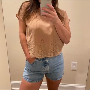 Tan Blouse Eyelet Design Cute for Work or Casual